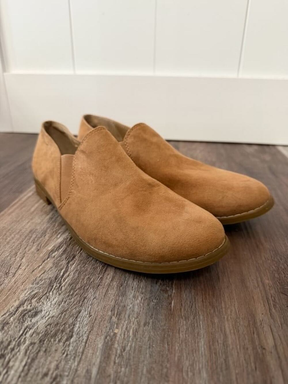 Franco Sarto Brown tan Suede Leather Slip On Flat booties Shoes womens Size 8.5